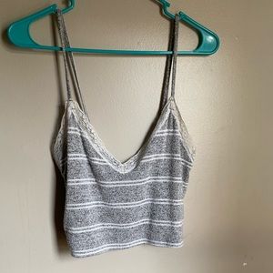 Forever 21, Grey and white stripped lace trim tank top, Worn, no stains. Medium.